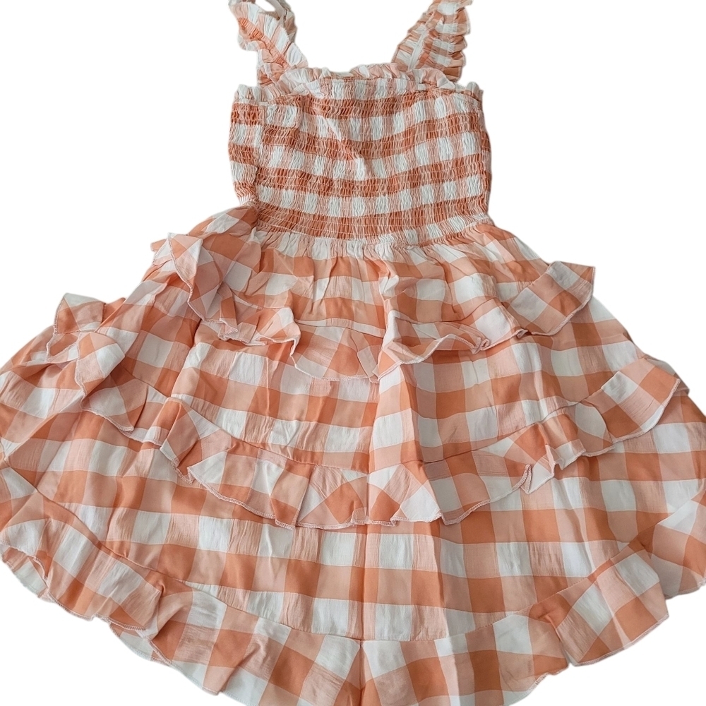 Olivaceous Gingham Back Tie Ruffle Mini Orange Plaid Dress - Picture 10 of 14